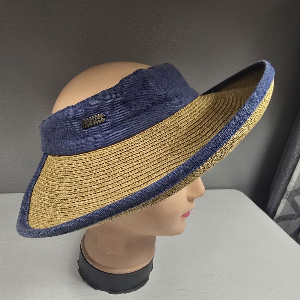 Sun & Sand Headwear Beach Hat Wide Summer Visor Straw Blue 12” X 14”